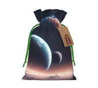 TBABMDPDM Space Planet Print Christmas Gifts Bags,Burlap Bags with Drawstring Assorted Sizes for Party Favors