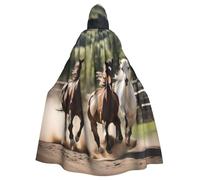 TBABMDPDM Three running horses Print Halloween Hooded Cloak For Men Women Robe Cape Medieval Cosplay Witch Costumes
