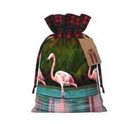 TBABMDPDM Two flamingos Print Christmas Santa Sack,linen Gift Bag with Drawstring,for Xmas Party Package Storage