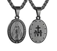 TBAKPU Virgin Mary Necklace for Men Boys - Stainless Steel Miraculous Medal Pendant - Mother of God Catholic Jewelry Charm(Black)