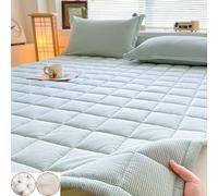 TBATM Folding Cotton Mattress Topper, Soft Futon Mattress, Portable Quilted Floor Matress with Straps for Recliner Sofa Student Dormitory,Green,180x220cm