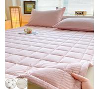 TBATM Folding Cotton Mattress Topper, Soft Futon Mattress, Portable Quilted Floor Matress with Straps for Recliner Sofa Student Dormitory,Pink,150x200cm