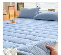 TBATM Folding Cotton Mattress Topper, Soft Futon Mattress, Portable Quilted Floor Matress with Straps for Recliner Sofa Student Dormitory,Blue,180x200cm