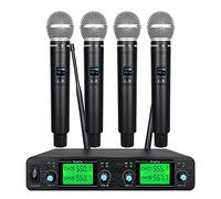 Tbaxo 4 Channel Wireless Microphone System UHF 4 Handheld Mic Karaoke DJ Singing Meeting Party New Wedding Church Conference Speech 3 Years Free Warranty Fixed Frequency Long Range