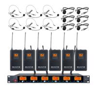Tbaxo Frequency B Wireless Microphone System 6 Channel UHF 6 Lavalier 6 Bodypacks 6 Lapel Mic 6 Headsets 6 for Karaoke System Wedding Party Meeting School Church Speaking Conference Meeting Classroom