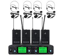 Tbaxo Wireless Microphone System UHF 4 Channel 4 Headset & 4 Lavalier Lapel Mic 4 Bodypacks Dynamic Mics with New FCC Frequency for Conference Meeting Speech Karaoke Party Wedding Church
