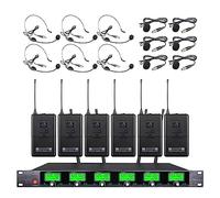 Tbaxo Wireless Microphone System UHF 6 lavalier Microphone Bodypacks Lapel Mic Headsets for Karaoke Wedding Party Meeting School Church Speaking Conference Meeting Classroom 6 Channel