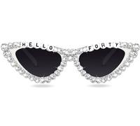 Tbay 40th Birthday Cat Glasses for Women, HELLO FORTY Sunglasses White 40 Years Old Glasses for Happy Birthday Gifts Bday Deocr Accessories