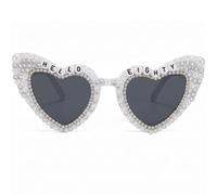 Tbay 80th Birthday Glasses, HELLO EIGHTY Sunglasses White 80th Birthday Glasses for Funny Friends Fifty Gifts (White - eighty)