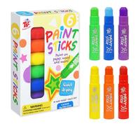 TBC Paint Sticks for Children Pack of 6 Washable Toddler Tempera Painting Sticker Non-Toxic for Teens Boys Girls Adults Painting on Paper Wood Glass Ceramic Canvas