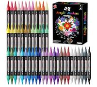 TBC The Best Crafts 48 Colors Dual Tip Acrylic Paint Markers,Waterproof, Non-Toxic, odorless, Suitable for Paper, Pottery, Stones, Backpacks, Glass