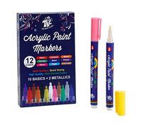 TBC The Best Crafts Acrylic Paint Pens, Set of 12 Acrylic Paint Makers Waterproof Medium Tip Permanent Art Pens for Rock Painting, Stone, Ceramic, Glass, Wood and DIY