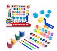 TBC Washable Paint Set for Kids - 30 Colours Kids Paint Non Toxic Art Supplies with 12 Tempera, 16 Watercolour, 4 Finger Paints, Brushes, Sponge Roller & Stamps for Toddler DIY Crafts and Activities
