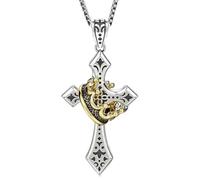 Tbczvx Cross Necklace Men, Silver Cross Necklace with Crown Design, Mens Cross Necklace, Cross Pendant Suitable for Daily Expressions of Faith and Religious Rituals