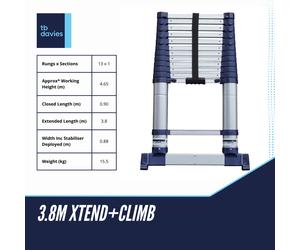 TBDavies Telescopic Ladder Aluminium 3.2m & 3.8m Extendable Ladder
