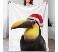 TBDUEPS 3D Festive Toucan with Santa Hat Throw Blanket for Boys Girls Fleece Blankets for Bed Sofa Fuzzy Blanket 50x60inch(127x152cm)