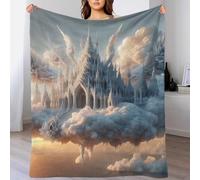 TBDUEPS 3D Floating Castle in The Clouds Print Fluffy Soft Throws Versatile Flannel Blankets Warm Poncho Shawl Blankets Cloak Cape for Bed Couch 60x80inch(150x200cm)