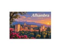 TBDUEPS Alhambra, Spain at Night Wall Art Canvas Print, Spring Home Decor | Wall art print above a sofa; it fits everyday interior use alongside existing decor