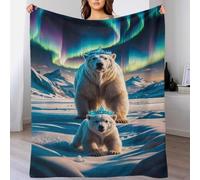 TBDUEPS Aurora Crowned Polar Bears Christmas Fleece Blankets Easy-Care Custom Blankets with Photos for Wife Husband Boyfriend 70x80inch(180x200cm)