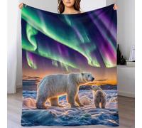 TBDUEPS Aurora Over Polar Bears Comfy Blanket Soft Plush Thick Blanket for Bed Car Family 70x80inch(180x200cm)