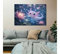 TBDUEPS Axolotl in Lily Pond Decorative Canvas Print, Home Wall Decor | Wall styling above a sofa: home wall art that updates the room without using floor space with flexible placement