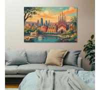 TBDUEPS Barcelona Skyline Canvas Print Wall Decor for Home Office | A practical decorative canvas art choice for on a hallway wall; it fits everyday interior use in compact or open spaces