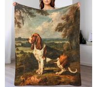 TBDUEPS Basset Hound Vintage Oil Cozy Blanket Thick Personalised Blankets for Kids for Settee Dad 80x90inch(200x230cm)