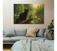 TBDUEPS Black Cat in A Lily Pond Decorative Canvas Print, Home Wall Decor | Wall styling for space update: canvas wall art that fits everyday interior use without changing the furniture layout