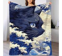 TBDUEPS Cat in Wave Blanket for Bed Double Warm & Extra Soft Daughter Blanket from Mum for Settee Kid 80x90inch(200x230cm)
