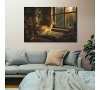 TBDUEPS Deer Looking Out A Window Canvas Wall Art Print for Office Decor | Printed canvas picture for home office; it helps complete the room for a simple interior update