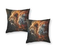 TBDUEPS Fire Vs. Ice Lion's Duality Extra Large Pillow Cases Square Decorative Square Pillow Cases for Home Spring Decor 16"x16"