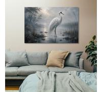 TBDUEPS Frame-Elegant White Crane in Misty Waters Wall Art for Home Decor | For everyday home decor, choose wall art print; it works with existing furniture in compact or open spaces