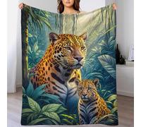 TBDUEPS Jaguar with Cub in Forest Blankets for Beds Soft Super Soft Blanket for Bed Grandma Snug Gifts 70x80inch(180x200cm)