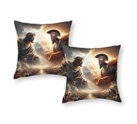 TBDUEPS Jesus Vs. Roman Soldier Epic Encounter Pillowcase Xmas Decorative Cushion Covers for Sofa And Bedroom 16"x16"