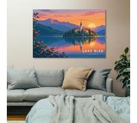 TBDUEPS Lake Bled Slovenia Canvas Print Wall Decor, New Year Home Decor | A practical decorative canvas art choice for reading corner; it helps complete the room alongside existing decor