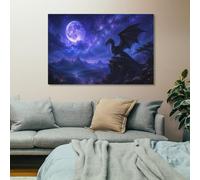 TBDUEPS Lonely Dragon In Moonlight Canvas Wall Decor for Home And Office | For everyday wall decoration, choose canvas print; it adds visual interest in compact or open spaces