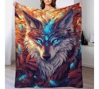 TBDUEPS Mystical Wolf with Feather Blanket King Size Easy-Care Winter Blankets for Adults for Bed Queen Size for Lover Hubby Wifey Women Men 40x50inch(100x130cm)