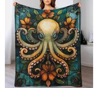 TBDUEPS Octopus Stained Glass Art 3D Printed Fleece Blanket Throw Large Soft Warm Lightweight Bedspread Blanket Fluffy for Office 40x50inch(100x130cm)