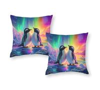 TBDUEPS Penguin Love Under Aurora Pillowcases 2 Pack Wrinkle Free Breathable King Size Pillow Cases Home &Hotel 12"x12"