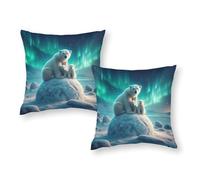 TBDUEPS Polar Bear Family Aurora Borealis Pillow Slips Silky Soft Kids Pillow Cases for Outdoor Garden 12"x12"