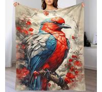 TBDUEPS Red And Blue Bird Painting Blanket for Bed Double Warm & Extra Soft Daughter Blanket from Mum for Settee Kid 80x90inch(200x230cm)
