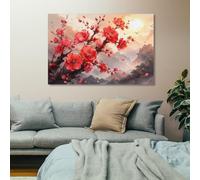 TBDUEPS Red Flower Canvas Print Wall Decor for Home Office | Canvas print for hallway; it gives empty walls more presence in compact or open spaces