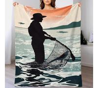 TBDUEPS Silhouette Fisherman with Catch Blanket for Girls Cozy Home Décor Personalised Fleece Blanket for Sofa/Couch/Bed Throw Grandma Snug Gifts 40x50inch(100x130cm)
