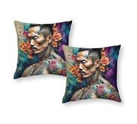 TBDUEPS Tattooed Warrior with Flowers Pillow Case 2 Pack Xmas Decorative Throw Pillows for Sofa And Bedroom 12"x12"