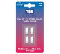 TBE LIGHTING Replacement Car Side Light Bulbs/Indicator Repeater Bulb/Licence Plate Lights/Dashboard Lights - Part 501 W5W - Dimmable 5w Xenon Capless T5 Wedge Base 12 Volt - Pack of 4 Bulbs