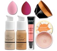 Tbeautfave Foundation Full Coverage Makeup Set, 24H Matte Oil Control Concealer (Nude & Buff Beige) with Face Primer & Setting Powder & Makeup Brush & Sponges Makeup Gift Set