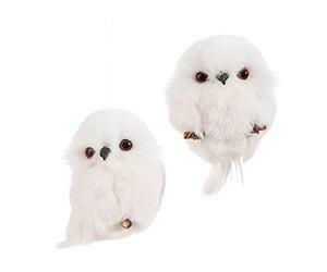 TBEONE 2Pcs Owl White Black Furry Christmas Ornament, Cute Owl Hanging Gift Simulation Animal Pendant Xmas Tree Pendant Home Holiday Party Decoration