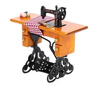 Tbest 1/12 Dollhouse Miniature Sewing Machine Wooden Vintage with Fabric Scissors Thread Doll House Furniture Accessory Decor Toy for Collectors