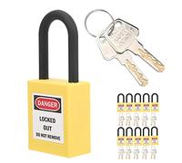 Tbest 38mm Lockout Lock Padlock 10 Sets Industrial Nylon Insulation Security Tool for Electrical Hydraulic Pneumatic Loto Tagout Applications (Yellow)