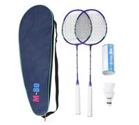 Tbest Badminton Racket Set, Iron Alloy Racquets Set with 3 Shuttlecocks 1 Carrying Bag 1 Storage Box for Outdoor Backyard Games (Blue Green)